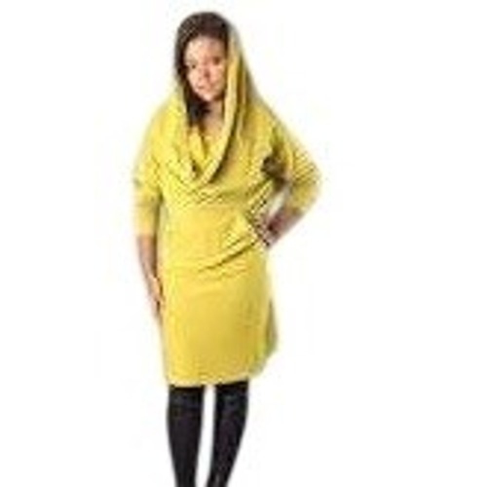 Juliet Yellow Hooded Surplice Wrap Front Knit Women Mini Dress Long Sleeve Small